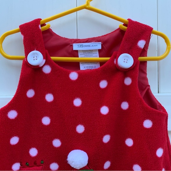 Bonnie Jean Christmas Jumper | Snowman | Red Polka Dot Fleece Dress | Size 3T - Picture 4 of 7